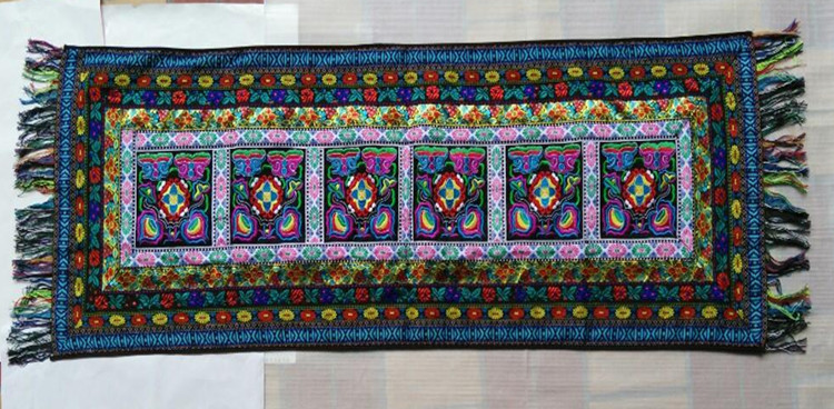 National style spot cushion Zhuang brocade Chinese retro embroidered long sofa cushion table flag bed flag indoor fabric decorations