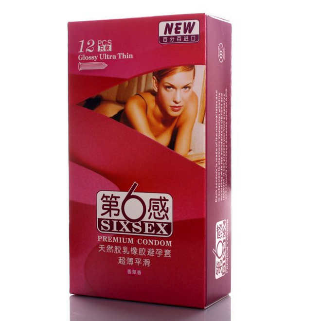 第六感天然胶乳橡胶避孕套 超薄平滑香草香 12片/盒 第6感安全套