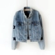 Mùa xuân và thời trang Hàn Quốc thời trang hoang dã đính cườm sao đoạn ngắn áo khoác denim dài tay áo khoác nữ áo khoác thủy triều