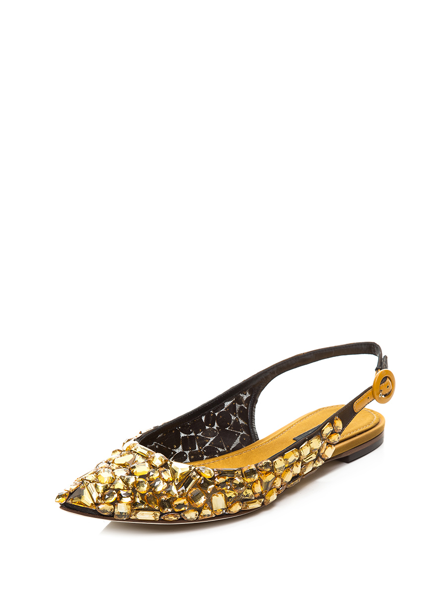 Dolce&Gabbana 金色钻面尖头露跟平底鞋