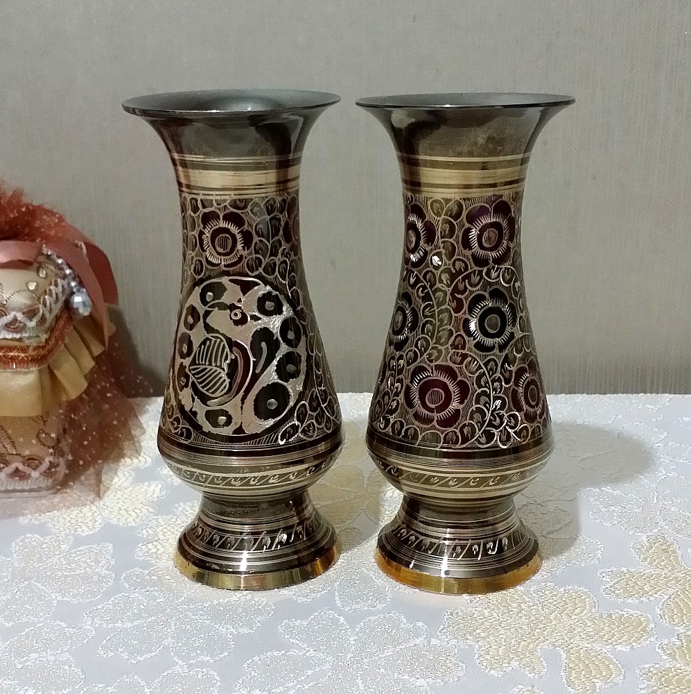 8-inch colourful ring peacock vase Pakistan copper pure handmade home restaurant hotel fitting