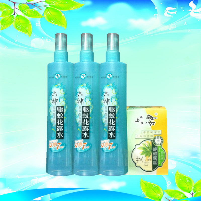 正品国货六神驱蚊喷雾花露水180ml*3瓶送90g艾叶皂清凉止痒包邮