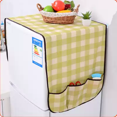 (Take 2 gifts) Creative home refrigerator dust cover Plaid refrigerator cover universal storage bag