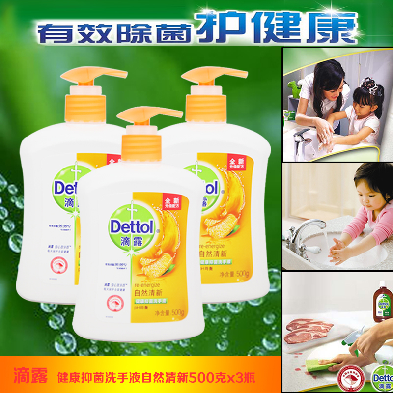 滴露健康抑菌洗手液自然清新500g瓶装x3瓶 消毒