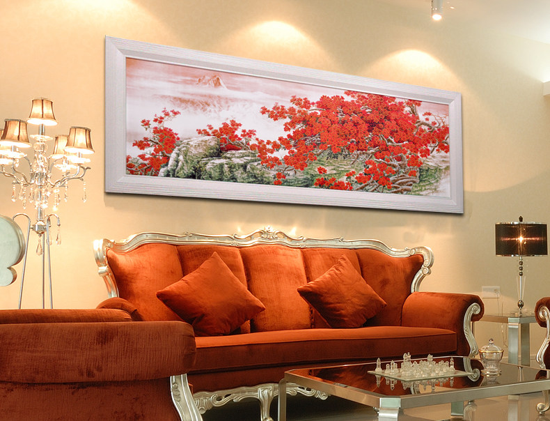 Solid wood handmade embossed painted wood imitation porcelain lacquer painted waterproof and moisture-proof wood sculptures Full mountain red Sofa Background Wall