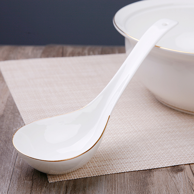 Big spoon ipads porcelain rice ladle household rice spoon, tangshan ceramic tableware long - handled spoon the see colour white ipads porcelain spoon
