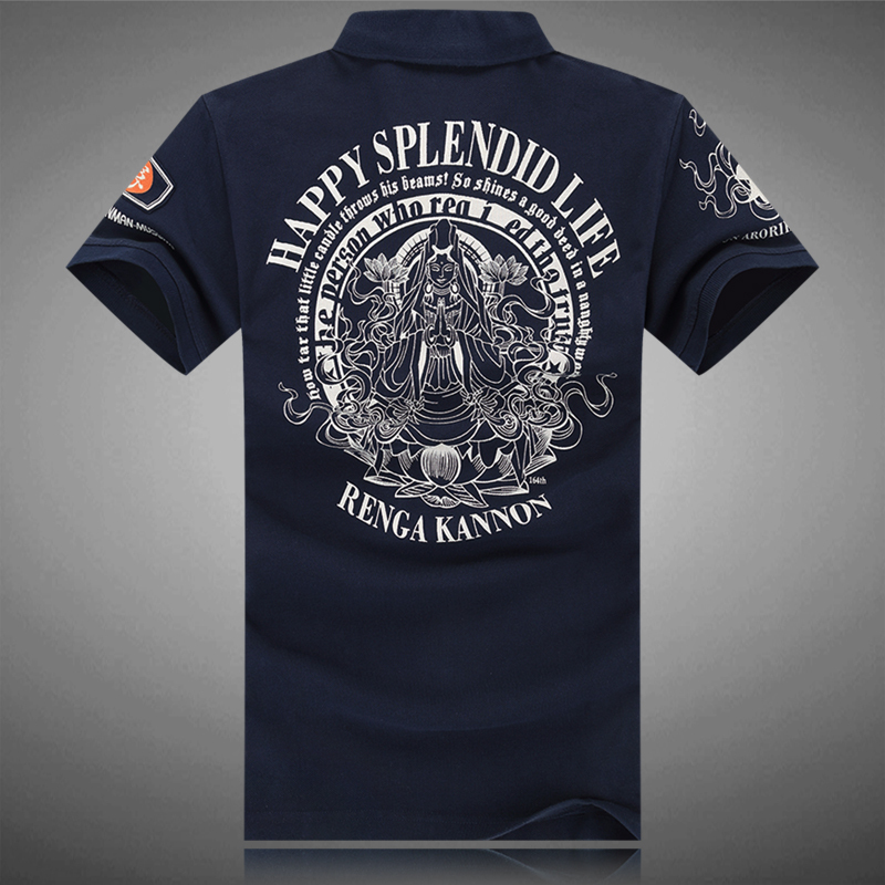 Summer Fashion Bem Trendy Tie-Dye Lotus Guanyin Hand-Beaded Cotton Polo Shirt Men's Summer T-Shirt