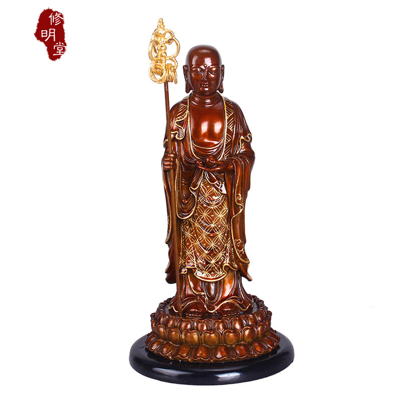 修明堂 开光九华山地藏王菩萨 纯铜地藏王佛像摆件铜像 娑婆三圣