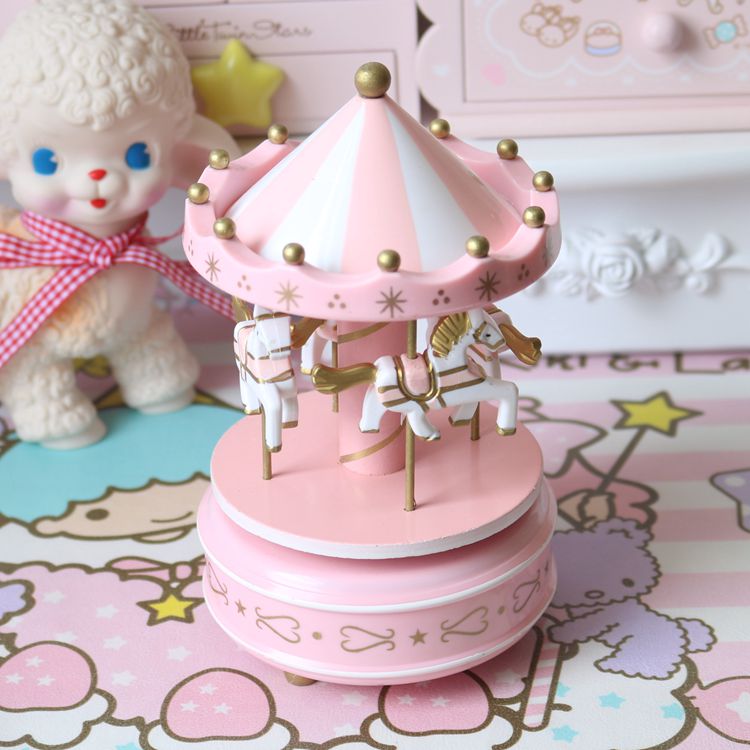 chic pink girl heart carousel music box turning music box birthday gift girl cartoon