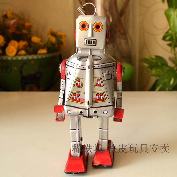 Rare Iron City Iron Clockwork Toys Retro Foreign Trade Nostalgia Collection Swing silver Robot
