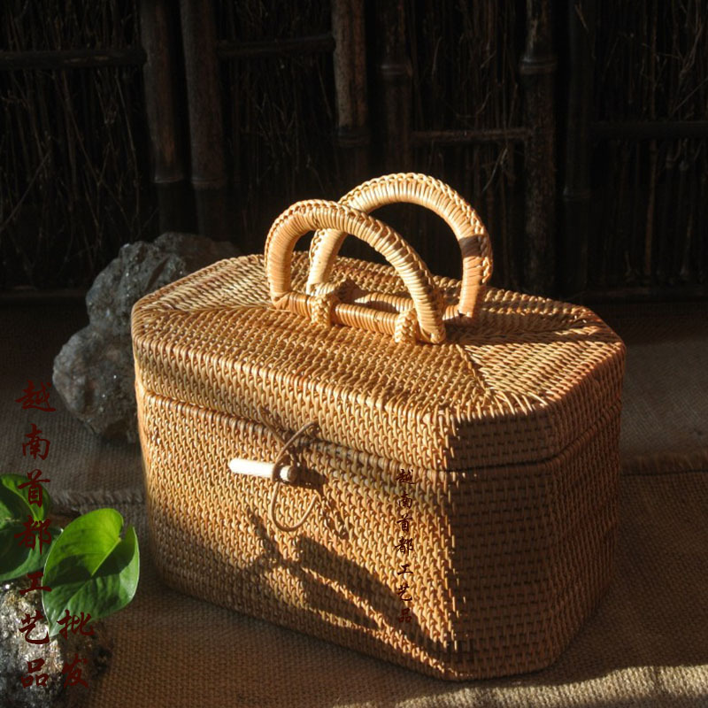 Vietnamese Rattan Tea Can, Tea Box, Tea Set Storage Basket, Satchel Tea Box, Rattan Fruit Basket, Fruit Plate, Satchel Bamboo Rattan Bag