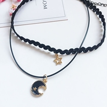  Korean version of the popular double-layer wave star moon choker dark girl heart clavicle necklace neck strap collar