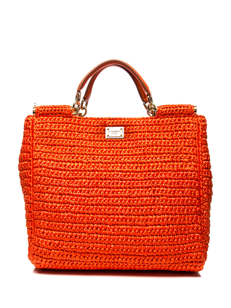 Dolce&Gabbana 橙色草编摁扣开合手提包
