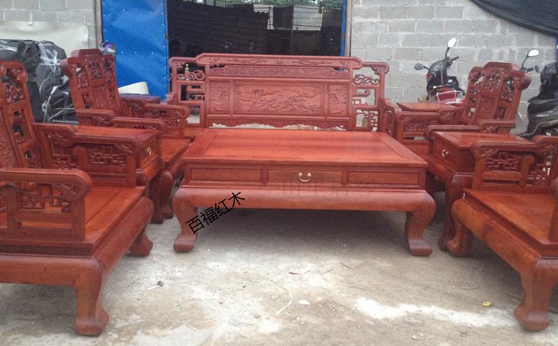 Myanmar Flowers Pear Wood Big Fruits Purple Sandalwood Furniture Solid Wood Modern Chinese Landscape Sofa Manufacturer Direct