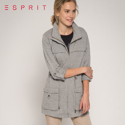 ESPRIT EDC女装简约立领拉链长袖卫衣-