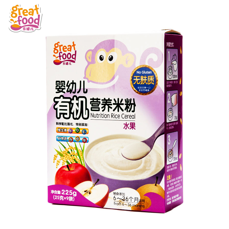 乐友孕婴童乐健儿婴儿水果米粉2段防敏有机营养米粉水果味225g