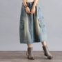 2019 mới hoang dã bốn mùa có thể mặc cotton kích thước lớn retro văn học fan hâm mộ váy denim váy nửa váy nữ - Váy chân váy xòe đẹp