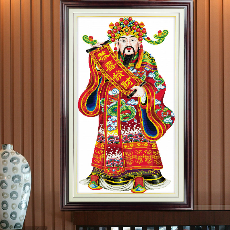 Financial and God's Cross embroidered spirits of fortune and fortune to Wen Caiu God's new line embroidered living room in the living room for a treasure and a gift