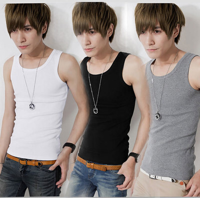 Men's vest men's cotton sweatshirt fitness vest summer bottoming Sports men's youth slim summer collar