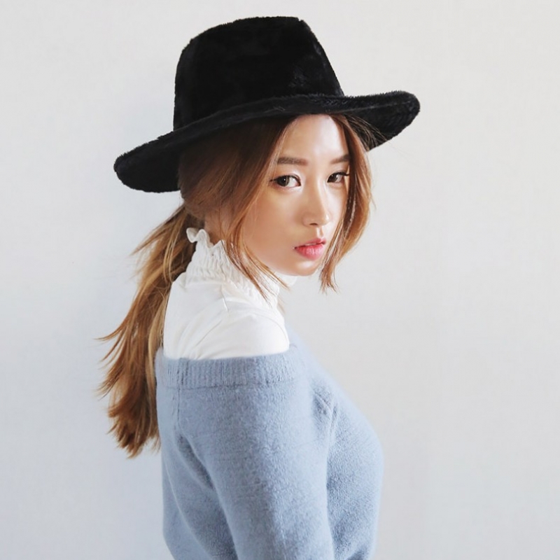 韩国stylenanda官方正品 纯色绒感浅顶礼帽