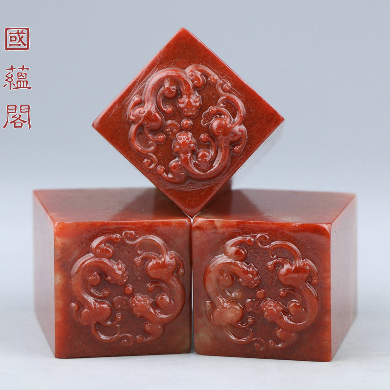篆刻 印材 寿山石　篆書 文房四宝 寿山石印章双螭虎浮雕篆刻章料印章石料姓名书画书法练习章料
