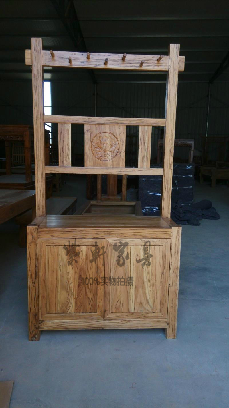 Korean coat rack Shoe cabinet Full old Elm wood coat shoe cabinet Shoe cabinet hanger Pastoral solid wood shoe rack