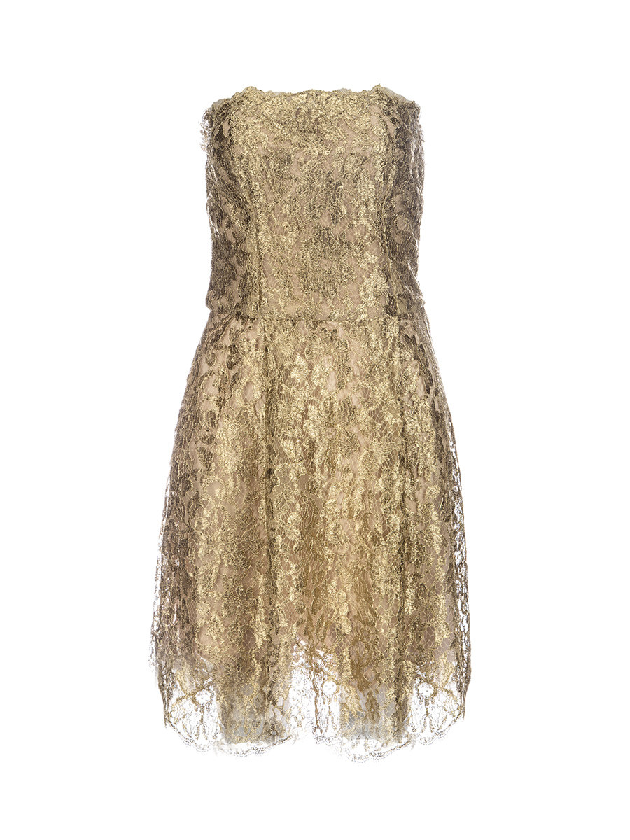 Dolce&Gabbana 金色涂层蕾丝抹胸连衣裙
