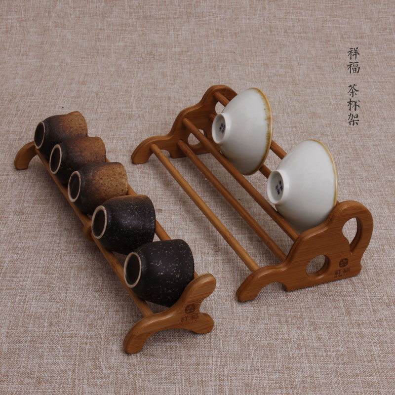 Tea Doug Zero-fit tea cup rack Bamboo monolayer double layer of bamboo cup holder Gongfu tea with tea ceremony accessories