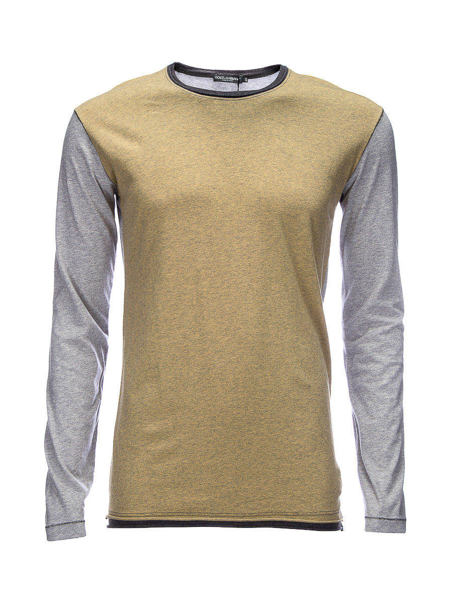 Dolce&Gabbana 土黄色圆领撞色拼接衣袖T恤