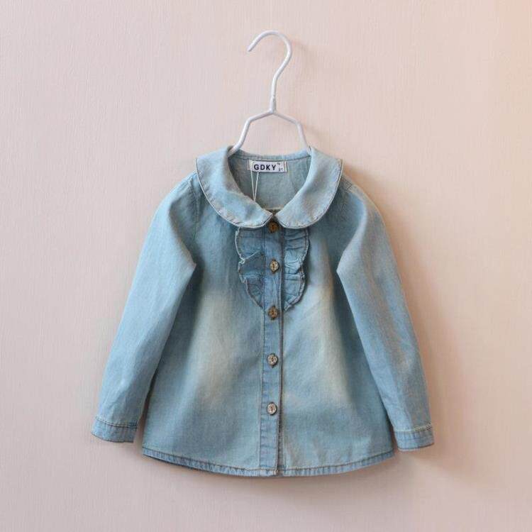 Spring and Autumn Dress Girls Girls Baby Doll Collar Cotton Denim Shirts Basement Thin Jackets European and American Style