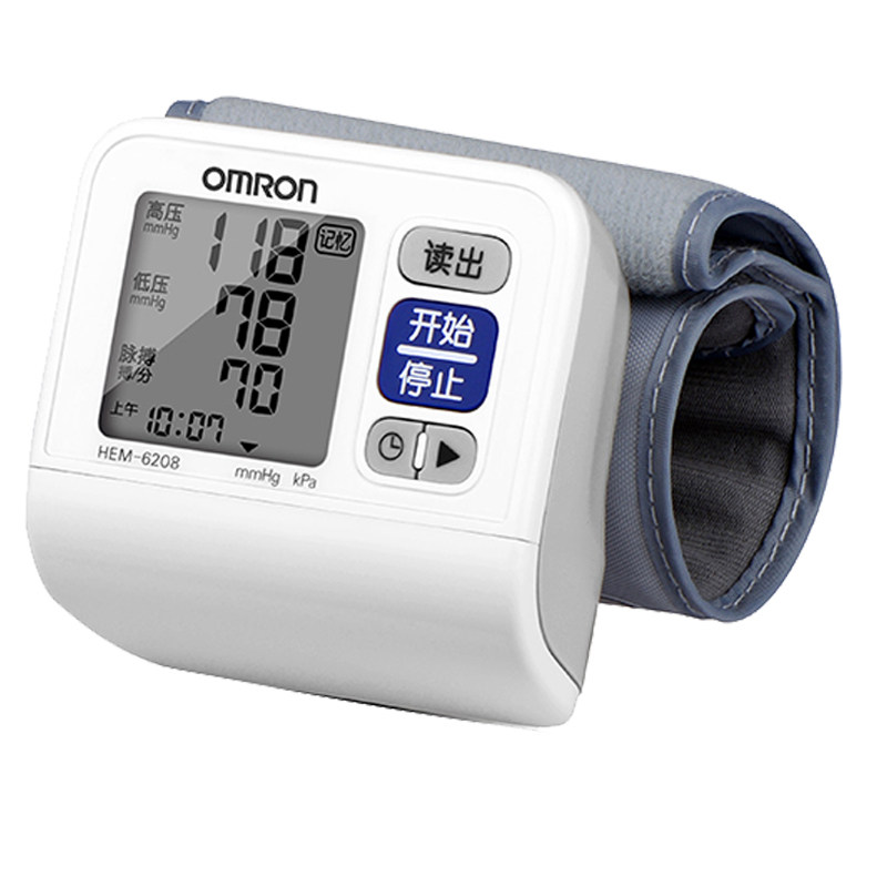 欧姆龙电子血压计手腕式HEM-6208家用全自动智能加压测量血压仪器