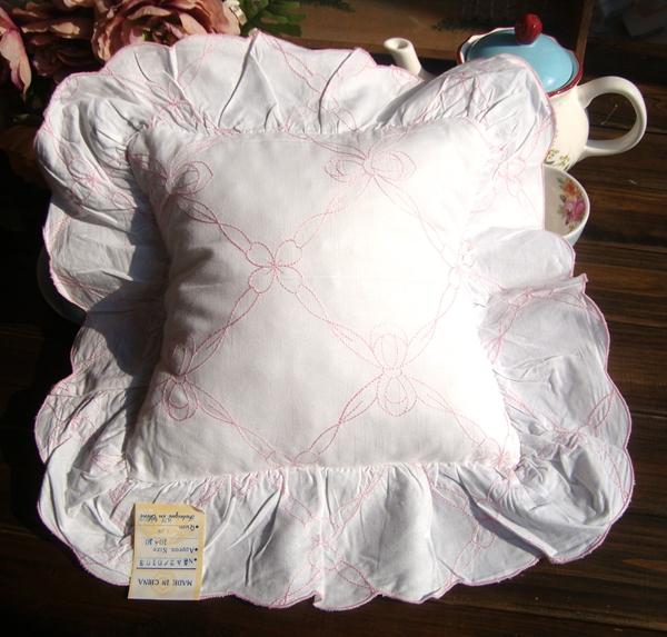 Foreign Trade Pure Cotton Embroidered Lotus Leaf Side Waist Pillowcase Cushion Chair Cushion Sweetness Style Princess Hold Back Cushion Sleeve Overvalue