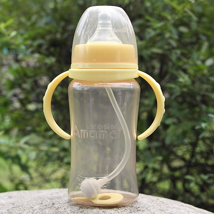 安心妈妈宽口径自动吸管抗菌300ml 宝宝婴儿用品奶瓶子送两个奶嘴