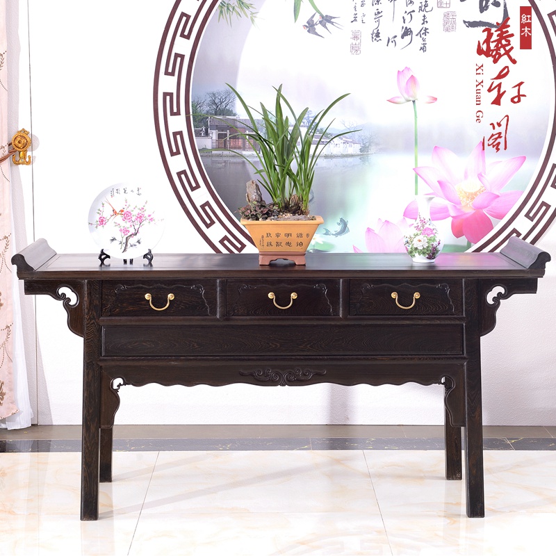 曦轩阁鸡翅木橱柜三联储