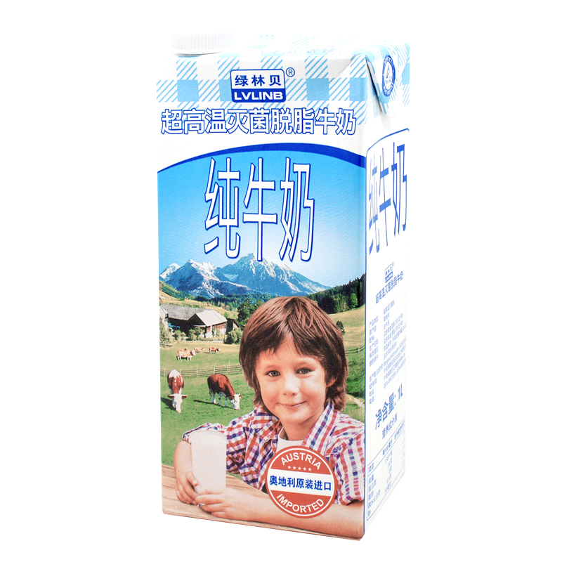 【天猫超市】奥地利进口 绿林贝超高温灭菌脱脂纯牛奶1L 进口食品