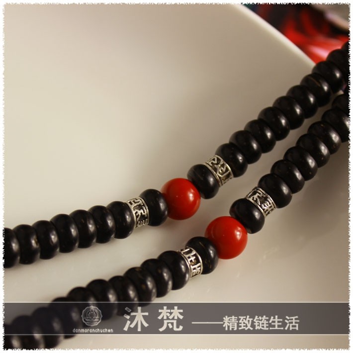 Fine grinding Indian black coconut shell mud loach back white Bodhi Buddha Everest chain pure silver necklace for men and women