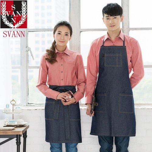 Модный кофейный джинсовый фартук подходит для мужчин и женщин для отдыха, в корейском стиле