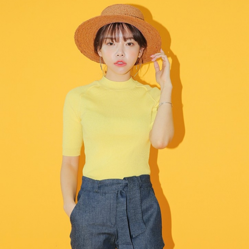 韩国stylenanda官方正品 简约纯色半袖针织T恤
