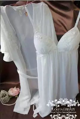 Spring and autumn pajamas female summer lace suspenders sexy belt chest pad nightgown nightgown two-piece suit Ice Silk home wear thin