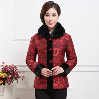 Quần áo trung niên và già của phụ nữ mùa đông Bộ đồ lông thú cổ áo bông ấm áp lễ hội quốc gia quần áo cotton gió trung niên Mẹ áo khoác cotton mỏng áo khoác cho mẹ 40 tuổi