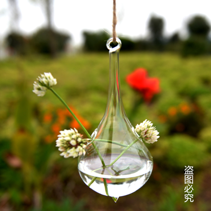 Creative European-style drop-type glass vase suspended transparent vase fashion Home Accessories Creative Water Pewter