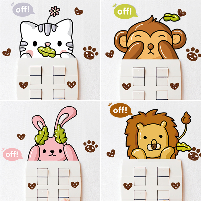 Switch Sticker Small Animal Living Room Bedroom Dorm Room Dorm Room Creative Cartoon Animal with hand Off lamp wall Decorative Painting