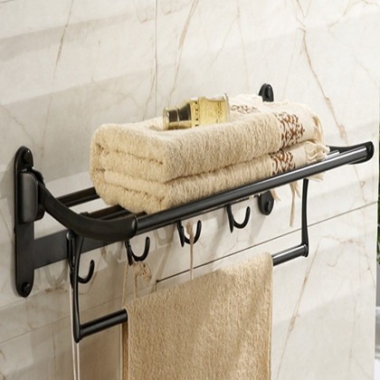 Bathroom folding bath towel rack Retro nostalgic black towel rack Double towel Rod with clothes hook Makeup Room Pendant