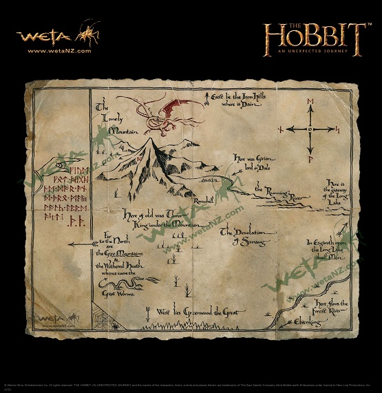 Book Hobbit WETA Lonely Mountain Map Sorin Treasure Map Parchment
