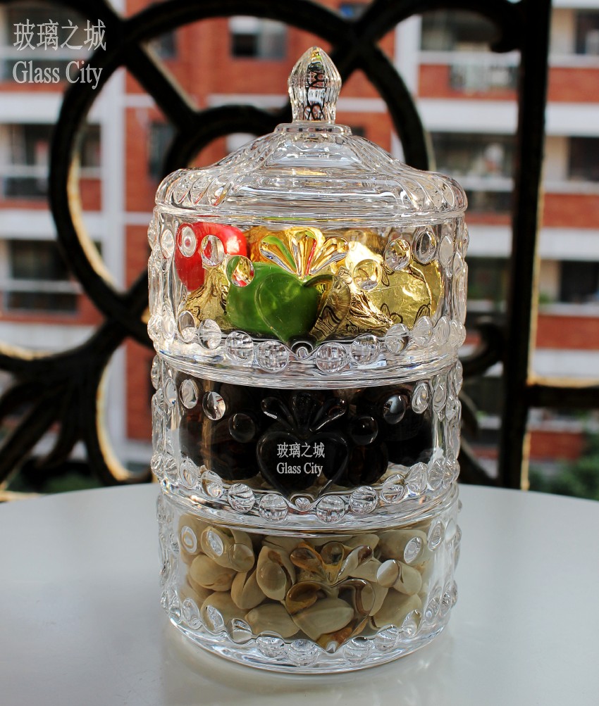 Glasscity Nordic vintage embossed lead-free glass multi-layer candy nut snack storage jar storage jar