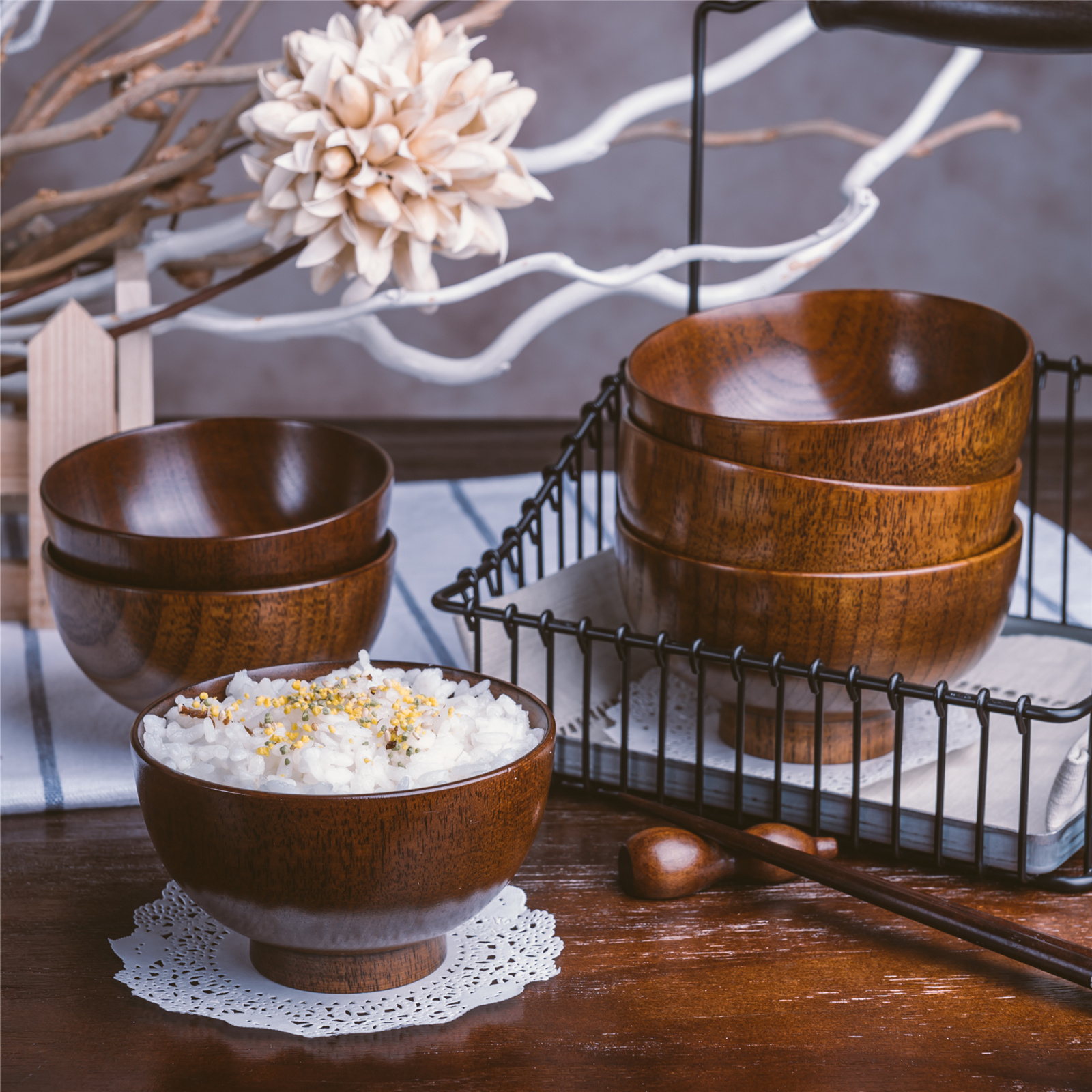 If Vegetarian Life Day Style And Wind Household Log Cutlery Adult Rice Large Bowl of Blister Noodles Bowl Children Eating Wood Bowls