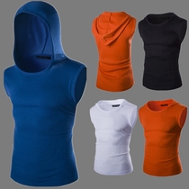Vest mens slim Korean version of the tide sports tight cotton bottoming cut sleeve hoodie sleeveless t-shirt summer youth
