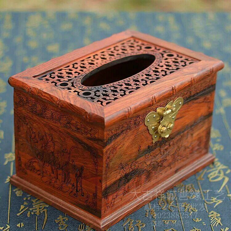 Flip cover tissue box household Chinese retro napkin box mahogany toilet paper box big red acid branch rectangular solid wood