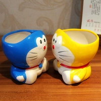 Doraemon gốm sáng tạo nhỏ bút giữ hiện đại tối giản bình hoa máy mèo lọ hoa đặc biệt - Vase / Bồn hoa & Kệ chậu gốm trồng cây