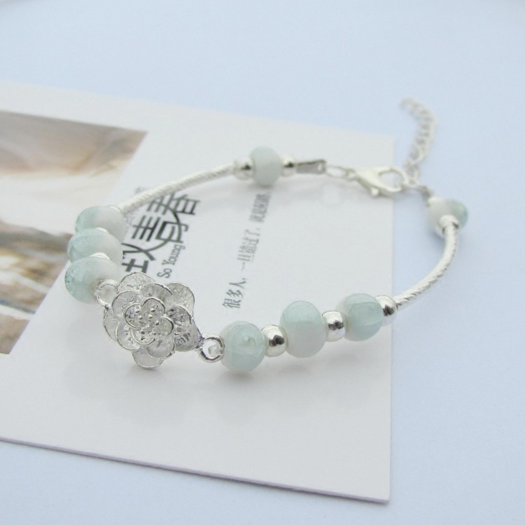 New three-dimensional silver rose bracelet female Korean version simple personality student gift Jingdezhen ceramic jewelry wholesale